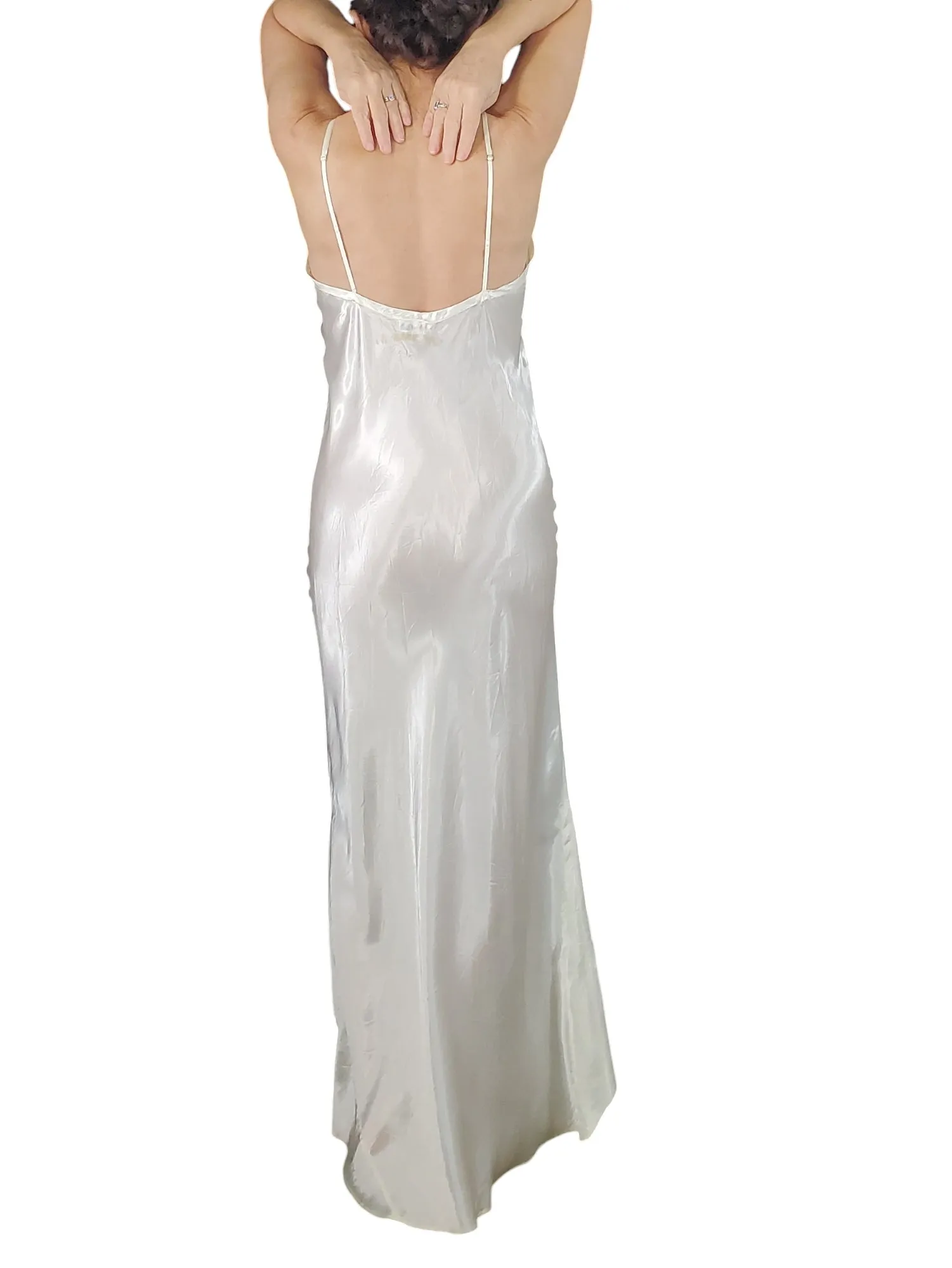 40s Cream Rayon Satin Full Slip or Dress - 36, sm, med