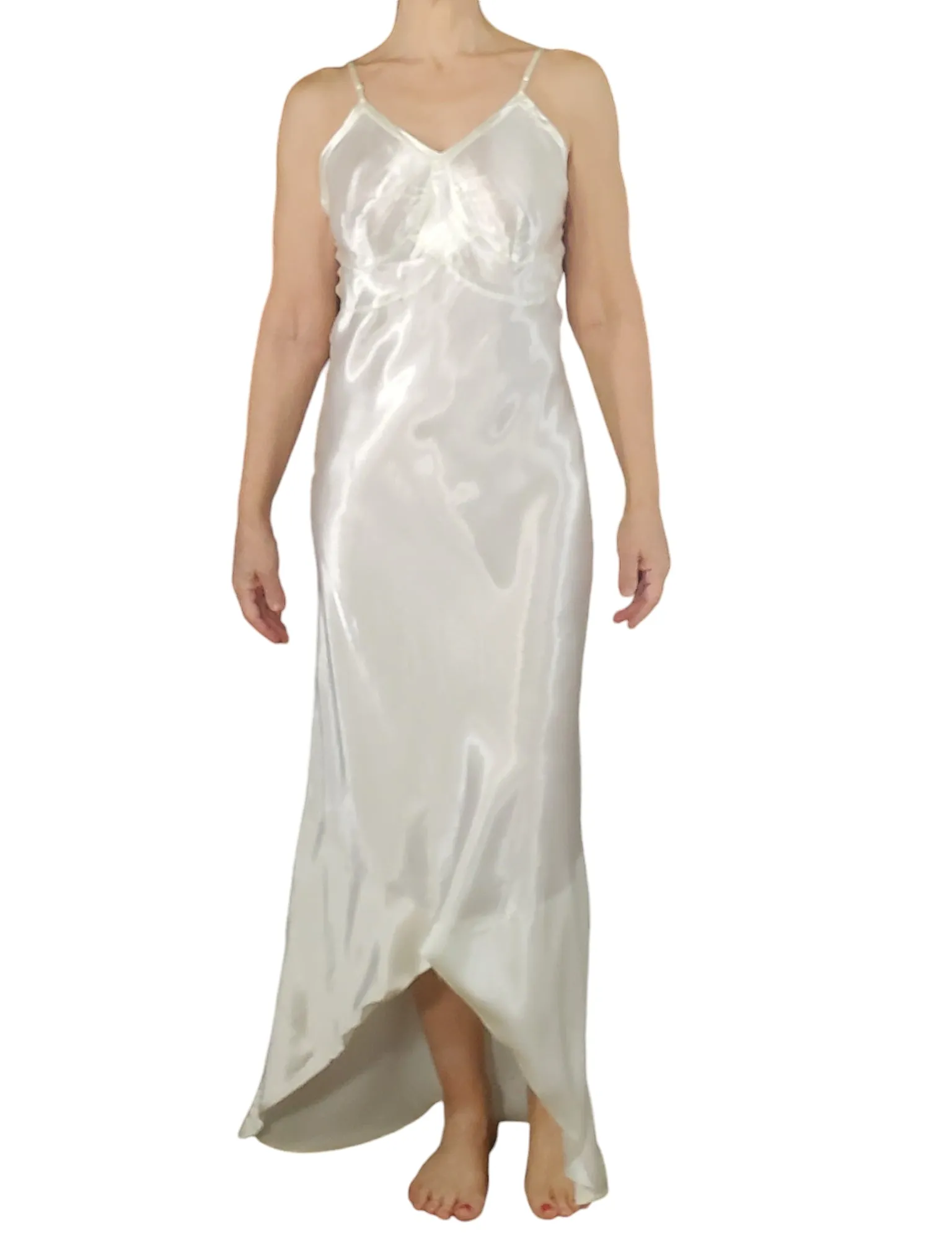 40s Cream Rayon Satin Full Slip or Dress - 36, sm, med