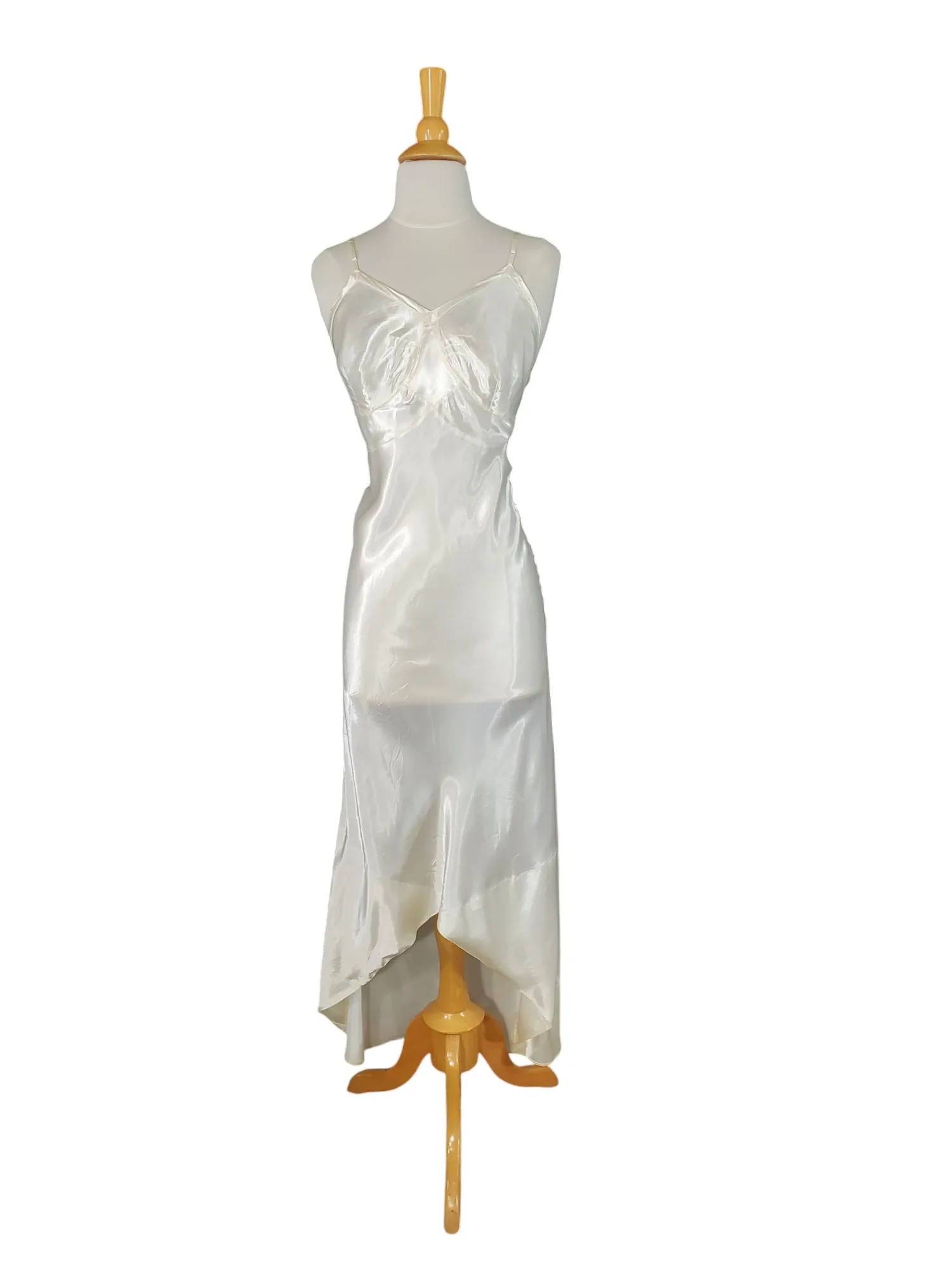 40s Cream Rayon Satin Full Slip or Dress - 36, sm, med