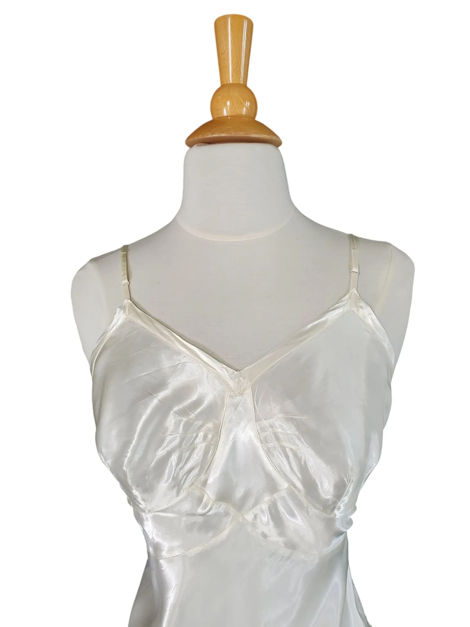 40s Cream Rayon Satin Full Slip or Dress - 36, sm, med