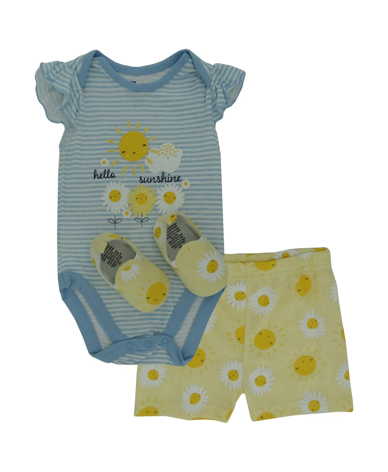 71888, Bon Blues, Newborn Girls' 3Pc Onesie, Shorts & Shoes Set