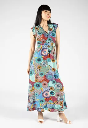 Abstract Print V Neckline Maxi Dress