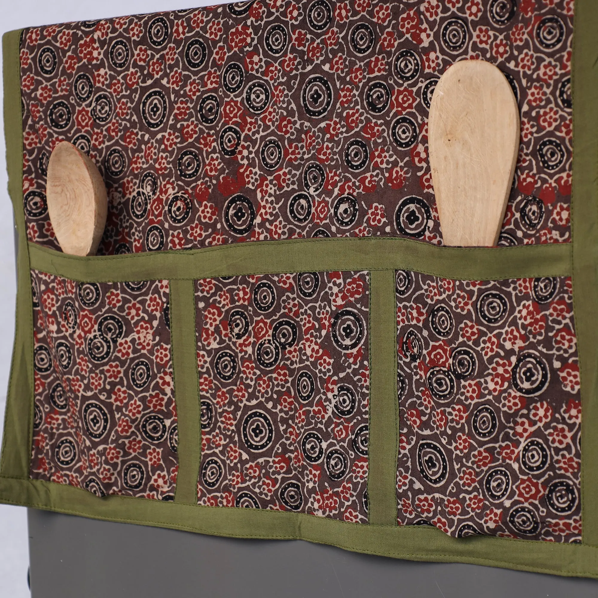 Ajrakh Block Printed Cotton Fridge Top Cover with Multiple Pockets