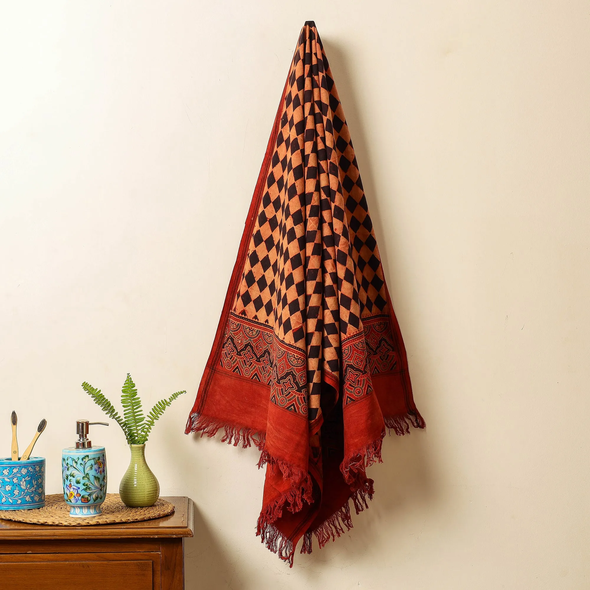 Ajrakh Block Printed Handloom Cotton Towel