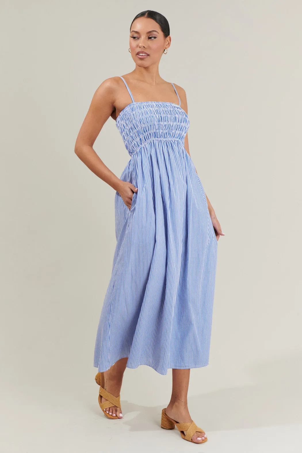 Bartlett Striped Smocked Midi Dress