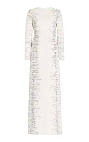 Bianca Embroidered Dress in Ivory Silk Wool Cady