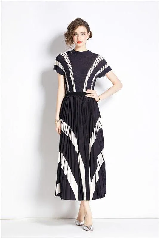 Black Multi Striped Two Piece Skirt Set