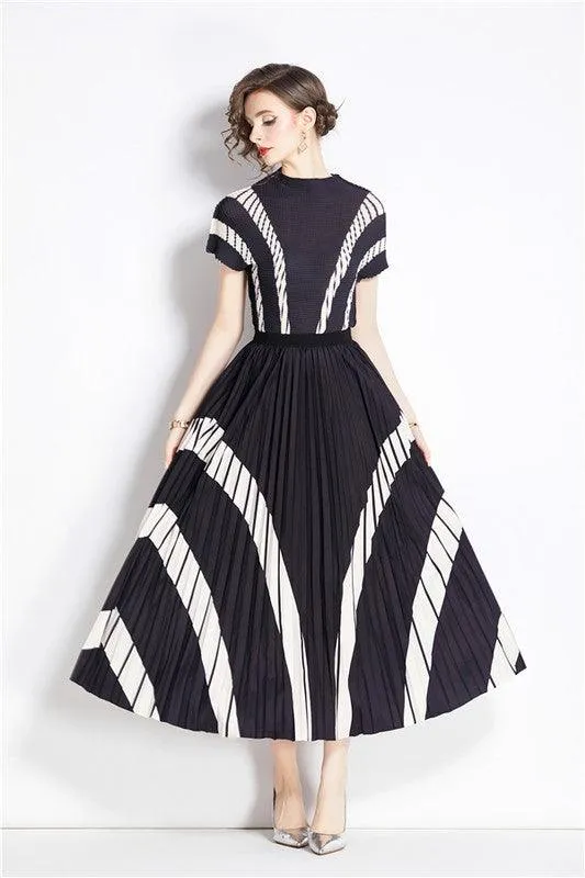 Black Multi Striped Two Piece Skirt Set