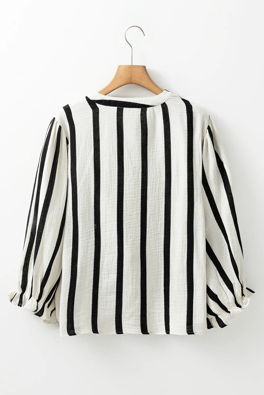 Black Stripe Crinckled Ruffled Sleeve Button up Loose Shirt