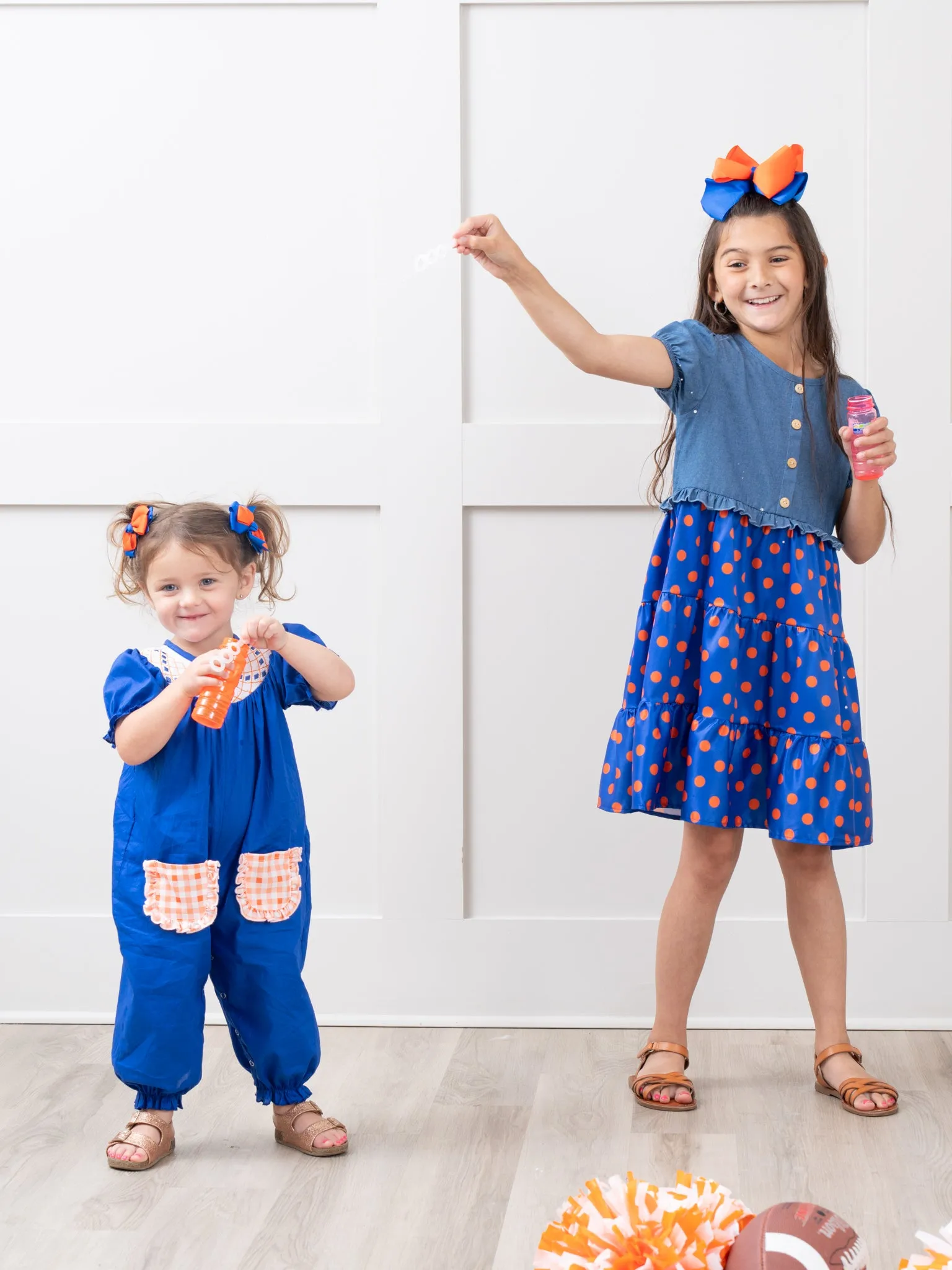 Blue & Orange Polka Dot Ruffle Dress