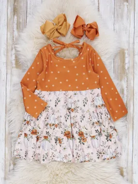 Butterscotch Wildflowers & Pumpkins Tiered Ruffle Dress