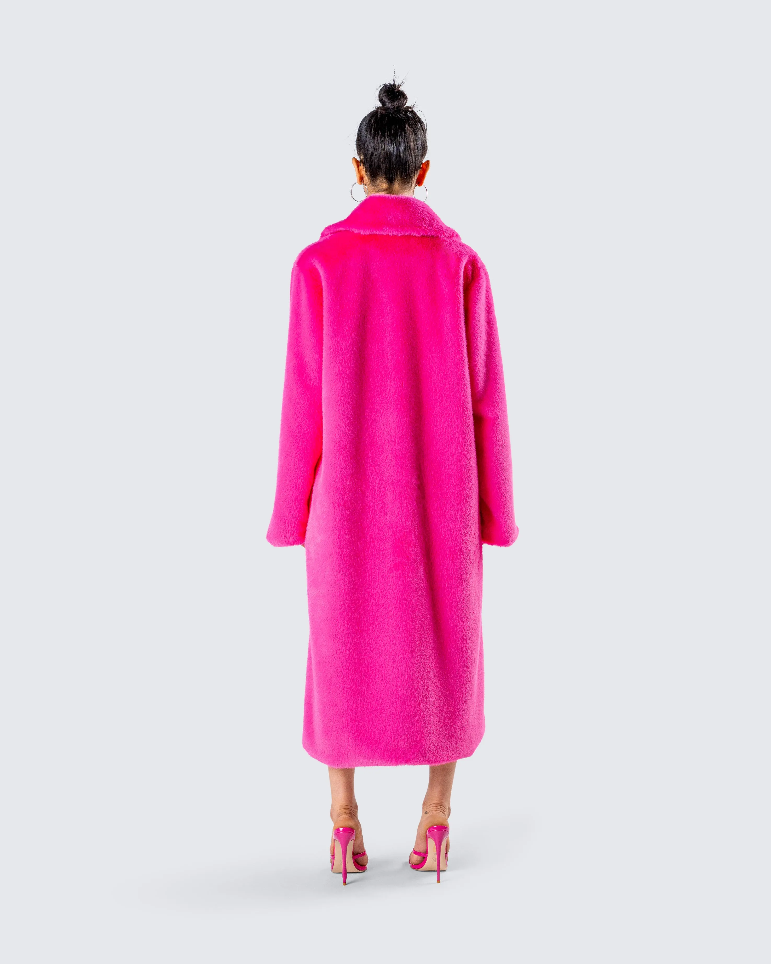 Dorinne Hot Pink Vegan Fur Coat