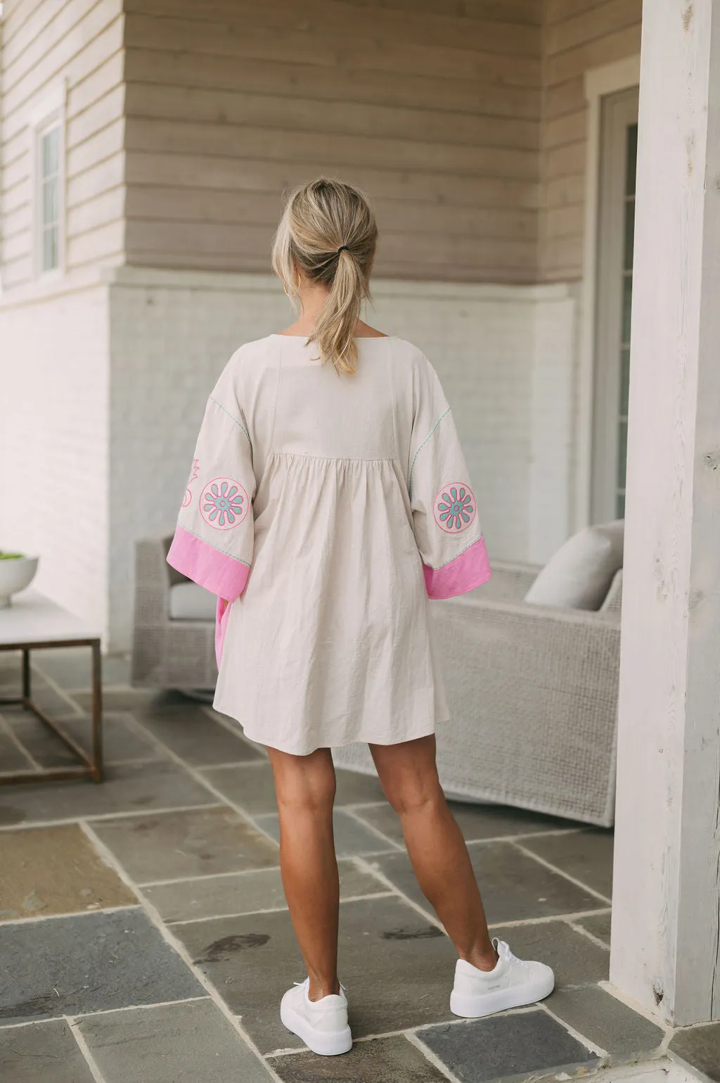 Floral Embroidered Woven Dress- Taupe