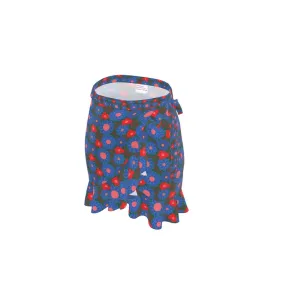 Floral Red buds on green wrap skirt