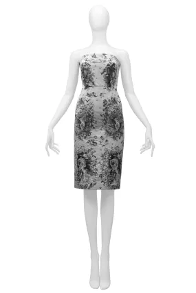 GAULTIER WHITE & BLACK TAPESTRY PRINT STRAPLESS DRESS