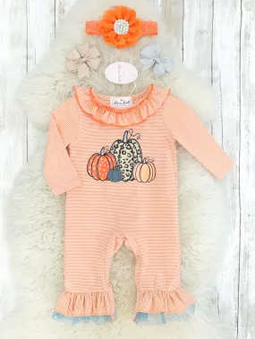 Light Orange Pumpkins Tulle Ruffle Romper