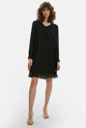 Long Sleeve Black Wave Hem Dress