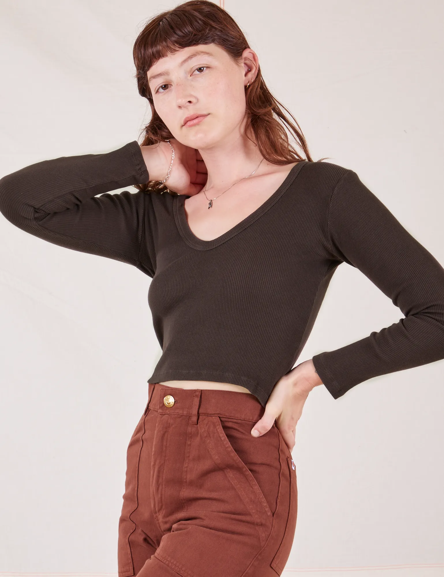 Long Sleeve V-Neck Tee - Espresso Brown