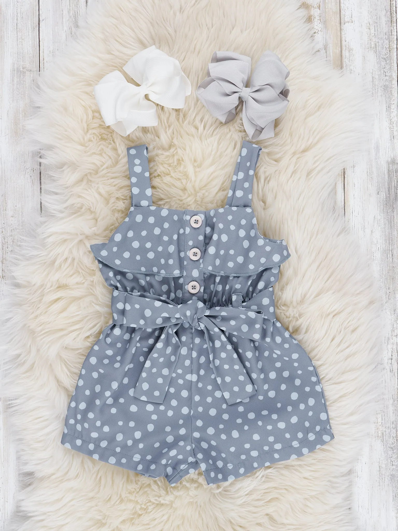 Mom & Me Grey Polka Dot Ruffle Romper