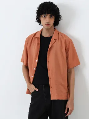 Nuon Dusty Orange Crinkled Relaxed Fit Cotton Shirt