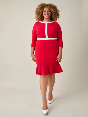 Plus Colorblock Ruffle Hem Dress, Crimson/Cream