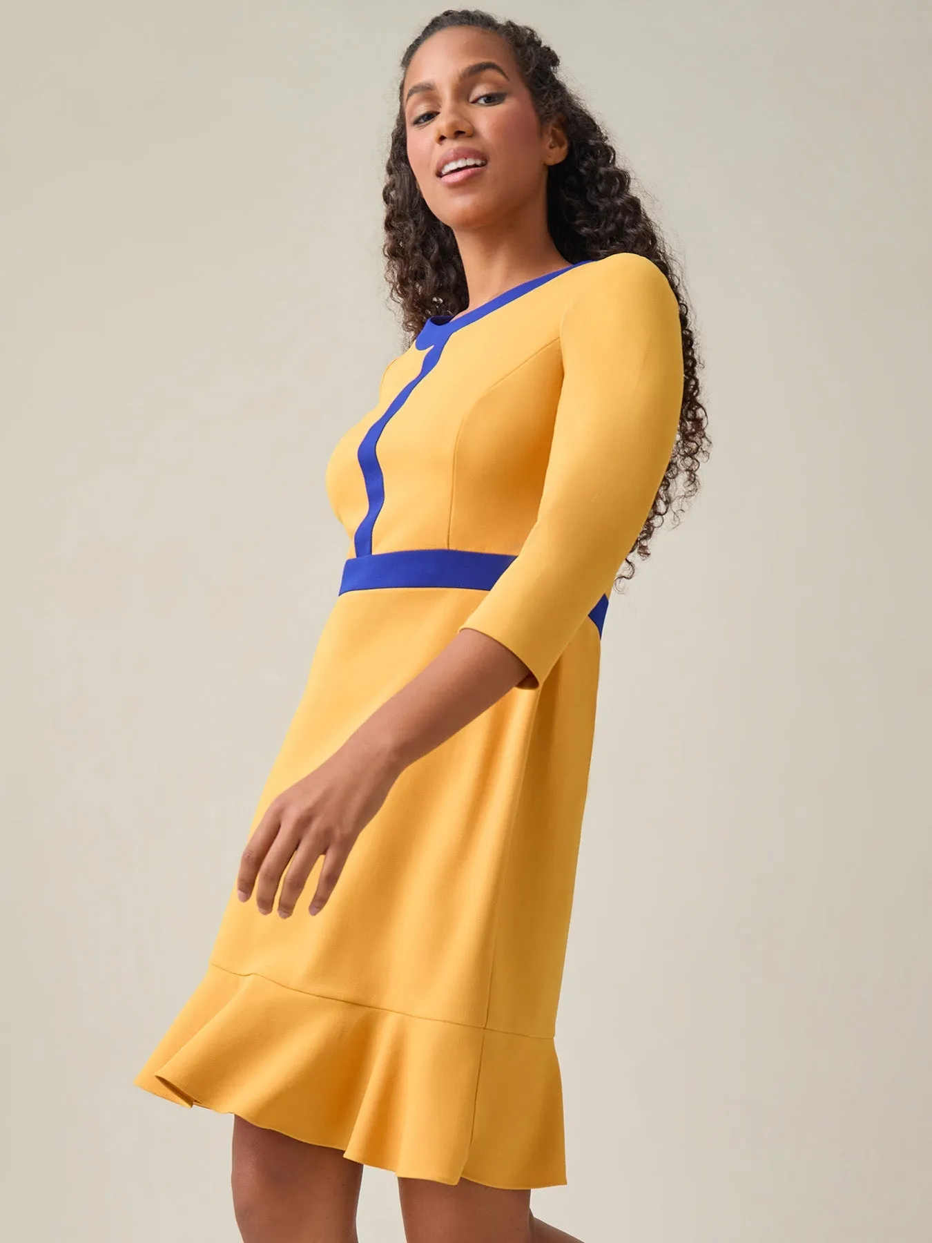 Plus Colorblock Ruffle Hem Dress, Gold Signature/Royal Signature