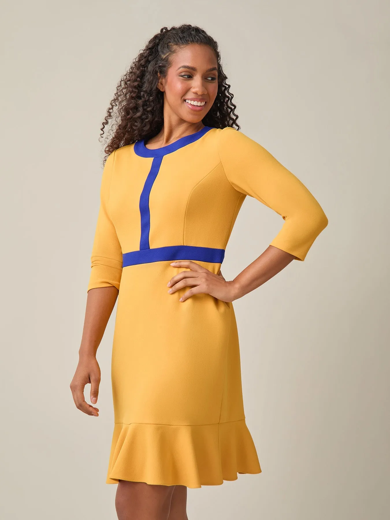 Plus Colorblock Ruffle Hem Dress, Gold Signature/Royal Signature