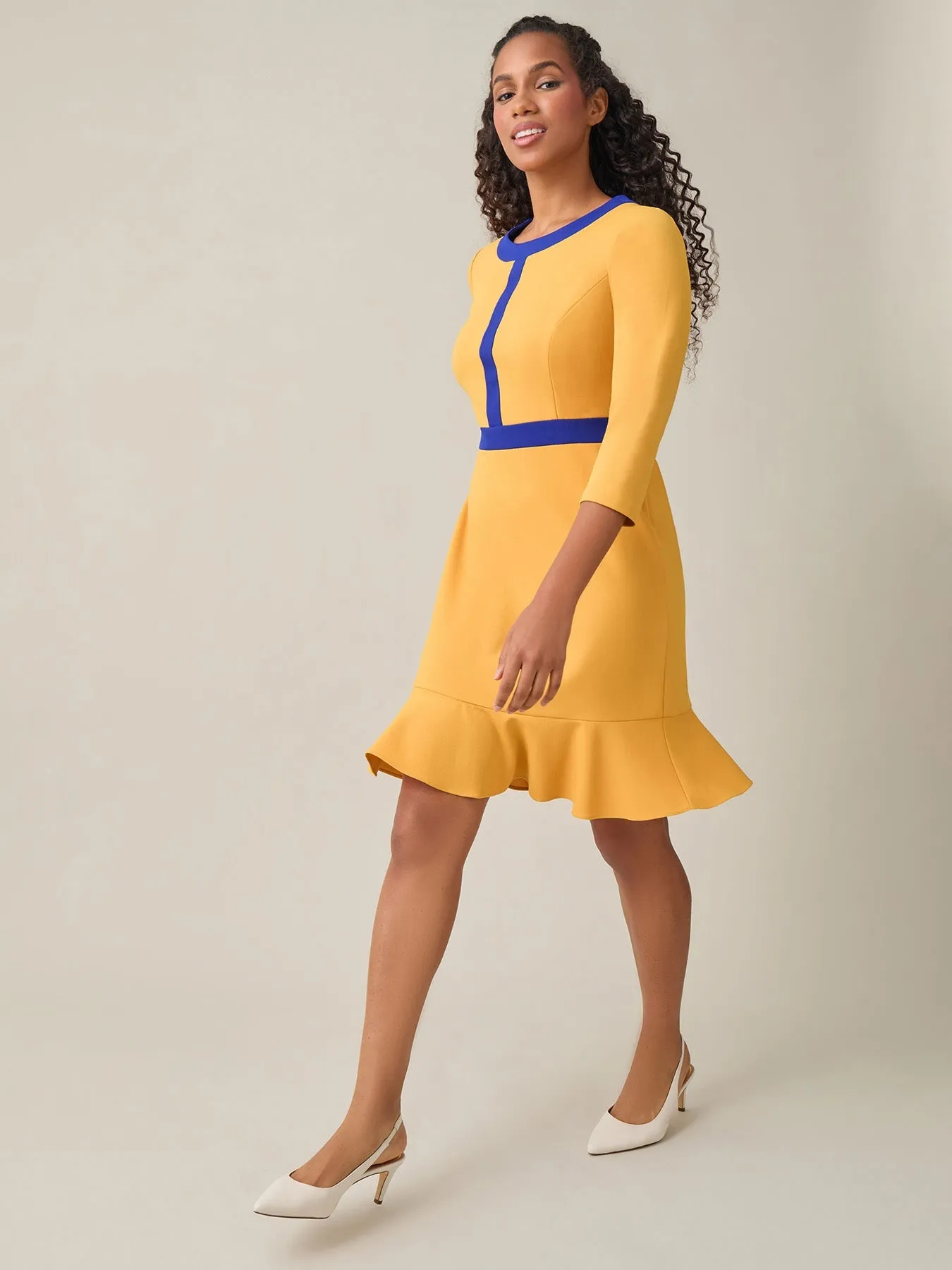 Plus Colorblock Ruffle Hem Dress, Gold Signature/Royal Signature