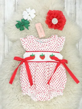 Polka Dot Strawberry Smocked Bubble