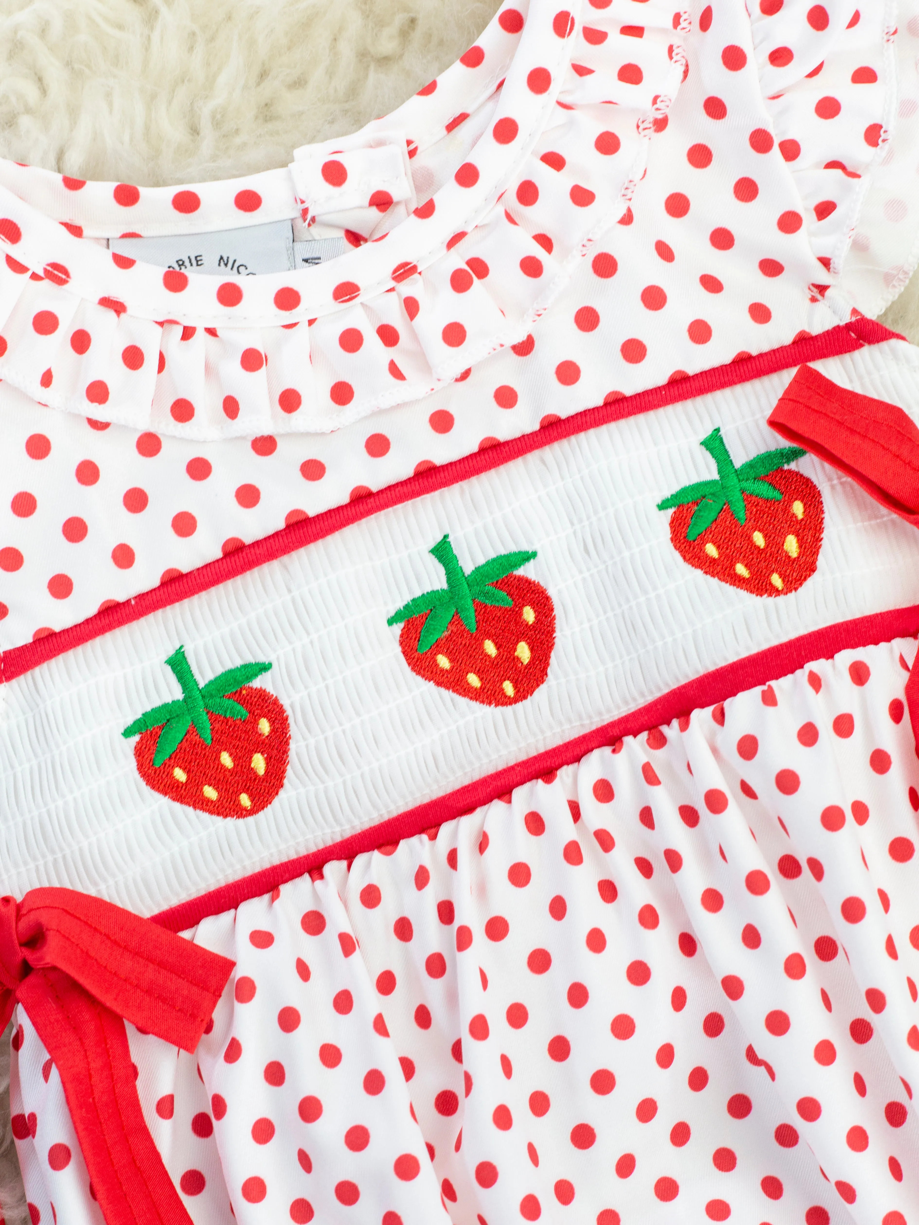 Polka Dot Strawberry Smocked Bubble