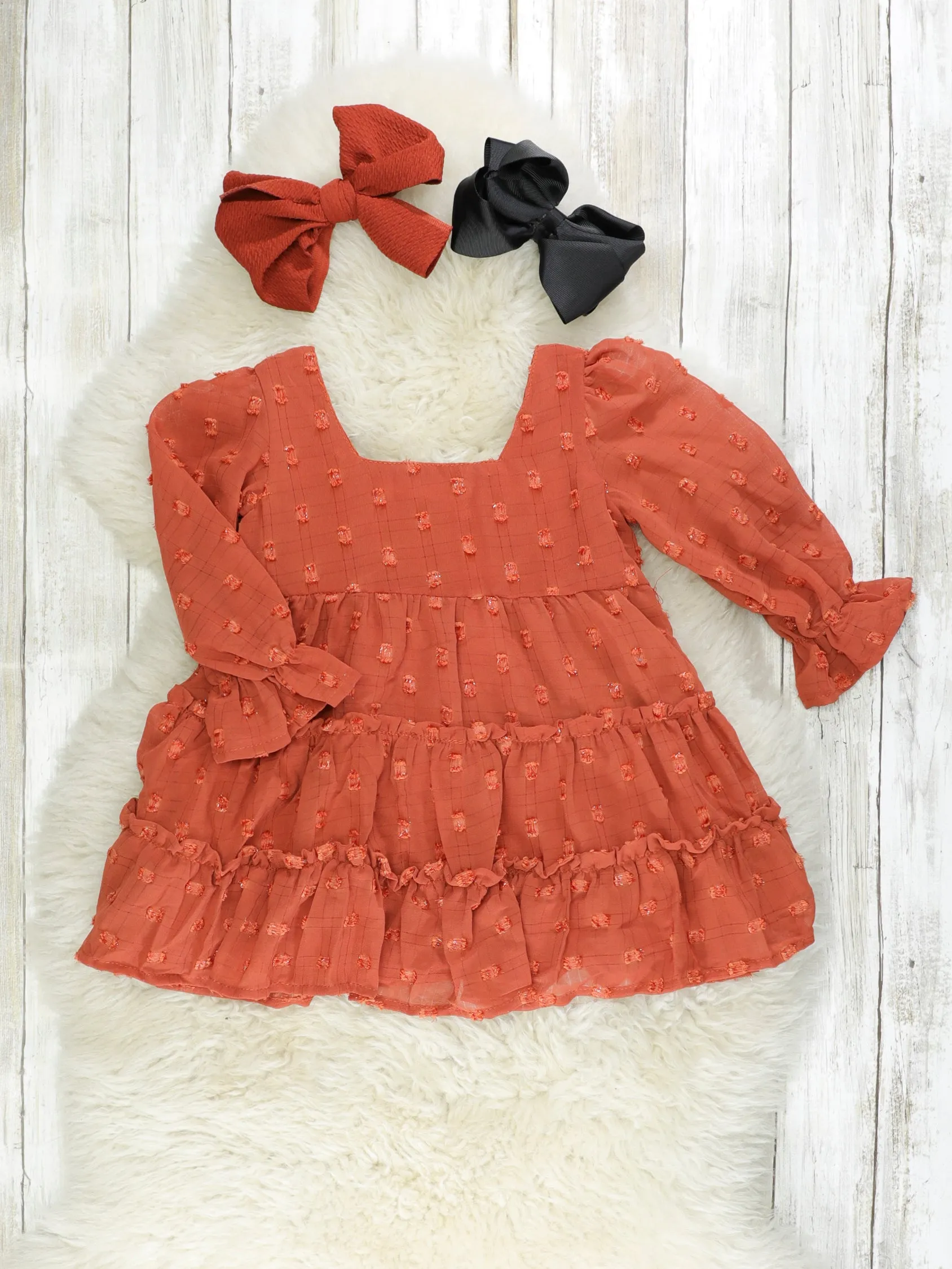 Pumpkin Spice Swiss Dot Tiered Dress