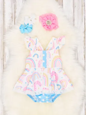 Rainbows & Stars Ruffle Dressy Romper