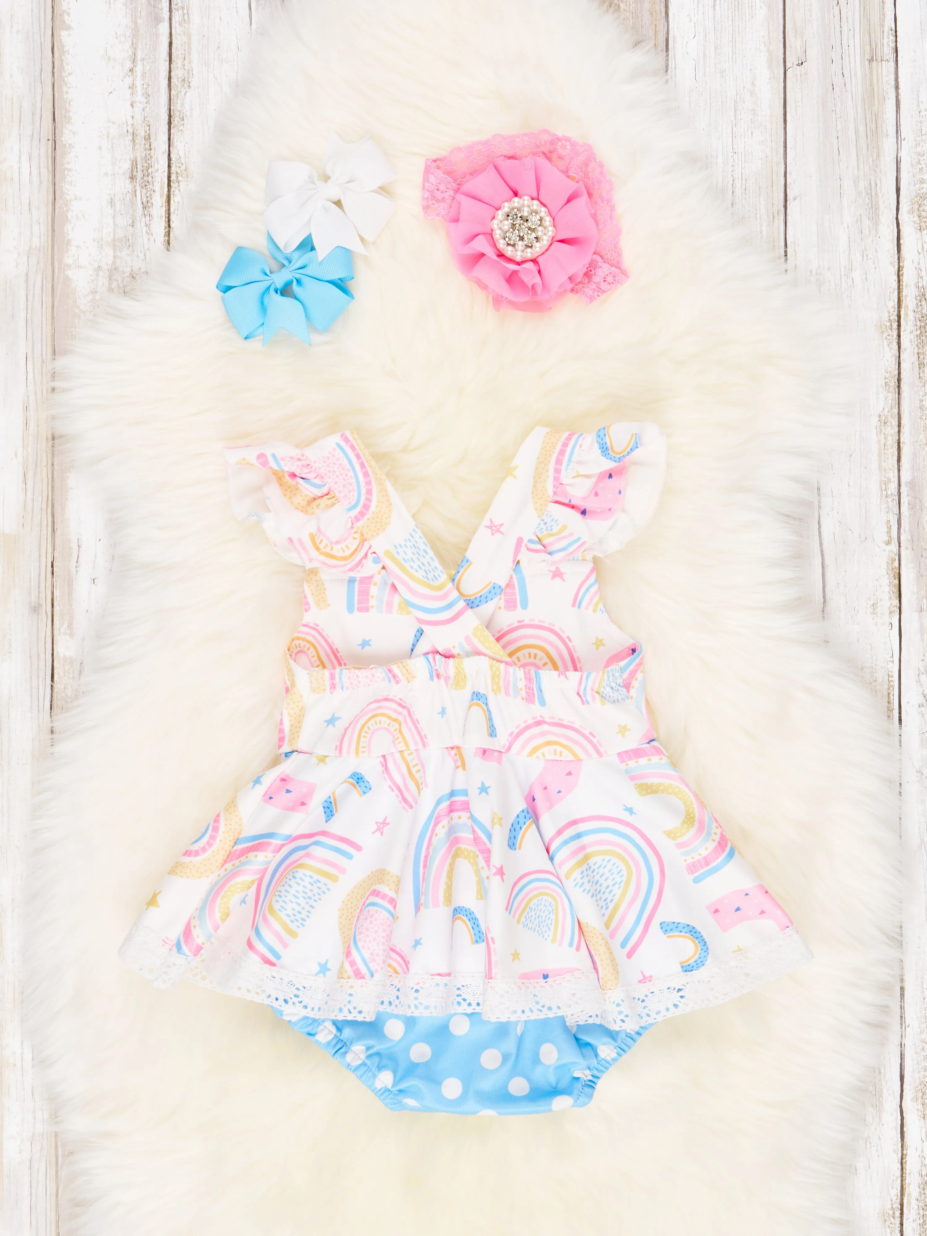 Rainbows & Stars Ruffle Dressy Romper