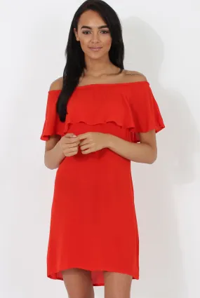 Red Bardot Frill Dress - Ophelia