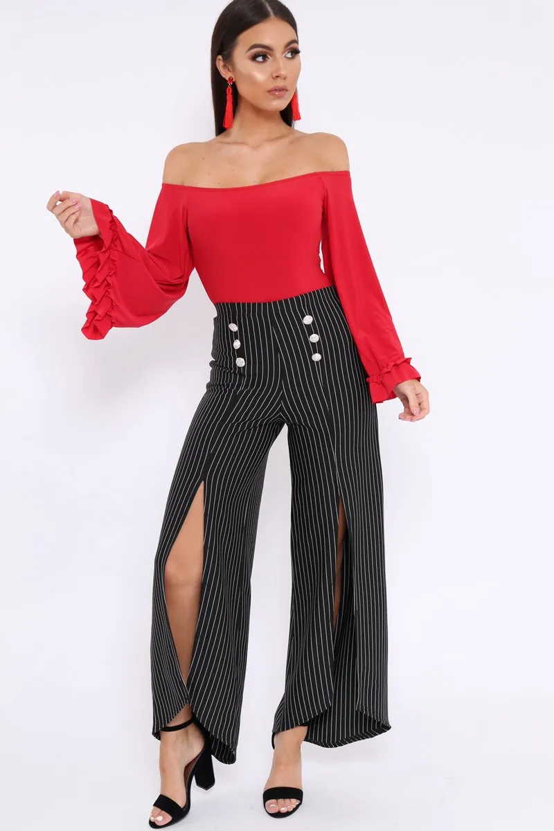 Red Bardot Frill Flare Sleeve Bodysuit - Sofiya