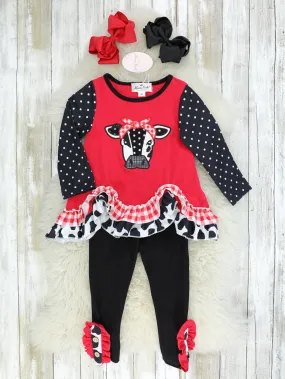 Red Polka Dot Cow Ruffle Outfit