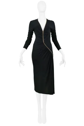 ROBERTO CAVALLI  RUNWAY BLACK ZIP EMBELLISHED LONG DRESS