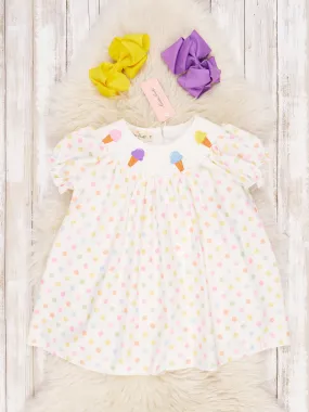 Smocked Polka Dot Ice Cream Ruffle Dress