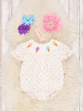 Smocked Polka Dot Ice Cream Ruffle Romper