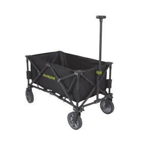 Sun Joe SJ-HDFC1 Heavy-Duty Metal Framed Garden Utility Wagon | w/ Swivel Front Wheels & Adjustable Handle | Collapsible Design for Easy Storage and Portability | 150 Lb. Load Capacity