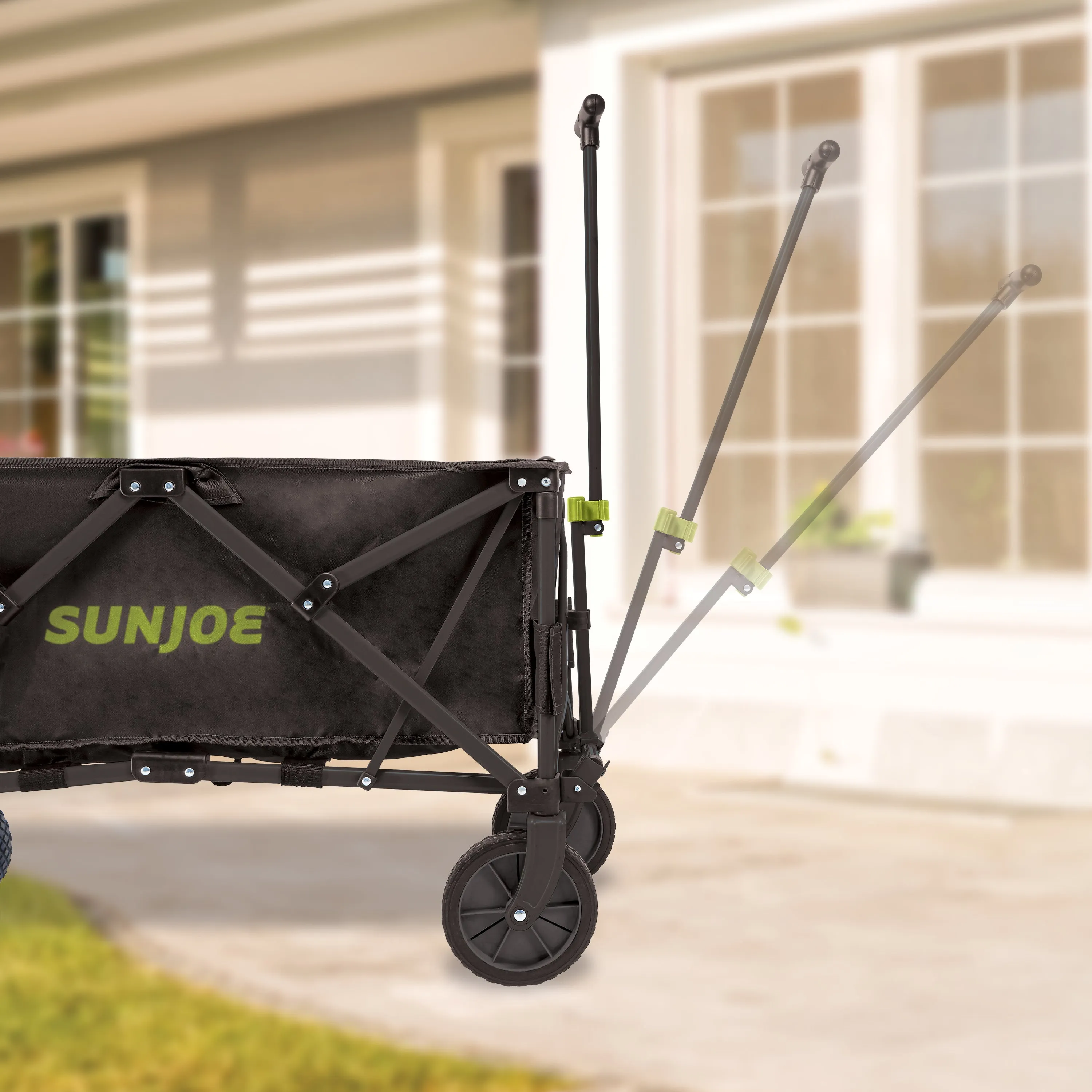 Sun Joe SJ-HDFC1 Heavy-Duty Metal Framed Garden Utility Wagon | w/ Swivel Front Wheels & Adjustable Handle | Collapsible Design for Easy Storage and Portability | 150 Lb. Load Capacity