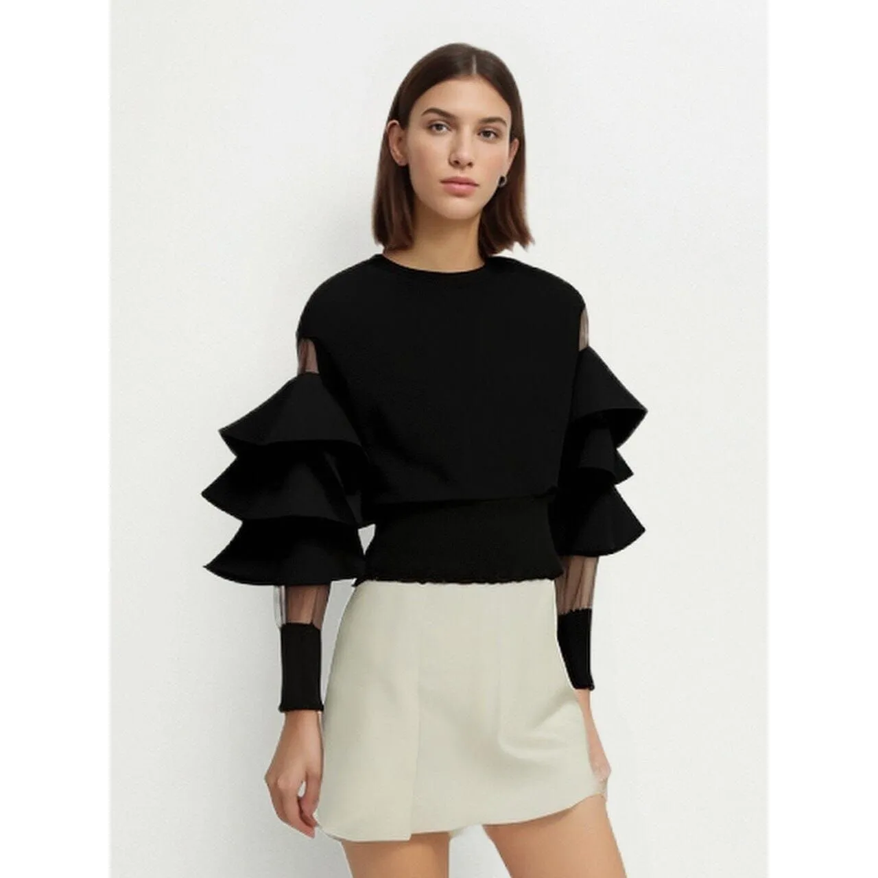 The Bella Ruffled Long Sleeve Blouse - Jet Black