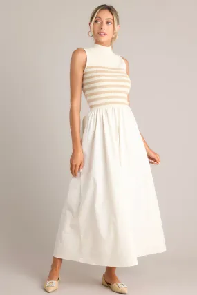 Timeless Treasures Tan Sleeveless Striped Maxi Dress