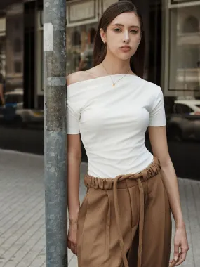 White Asymmetric Off Shoulder Top