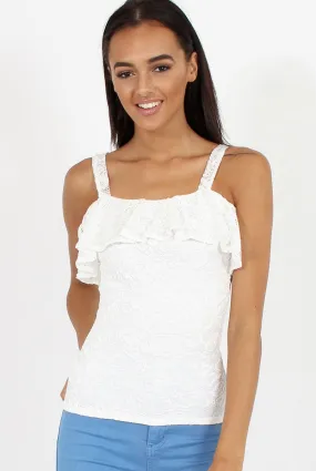 White Lace Strap Frill Top - Missy