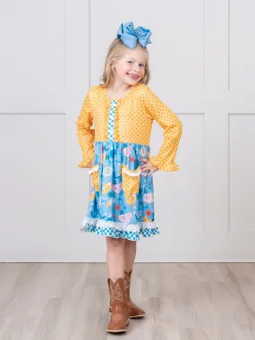 Yellow Dot Chicken Ruffle Dress